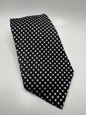 Men's Black & White Geometric Checker Tie